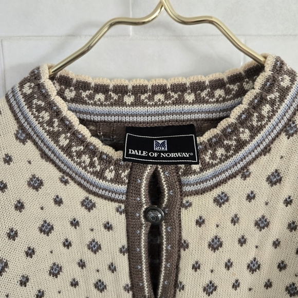 Dale of Norway 100% Wool Beige Blue Ivory Cream Brown Cardigan Sweater Small - Picture 3 of 12